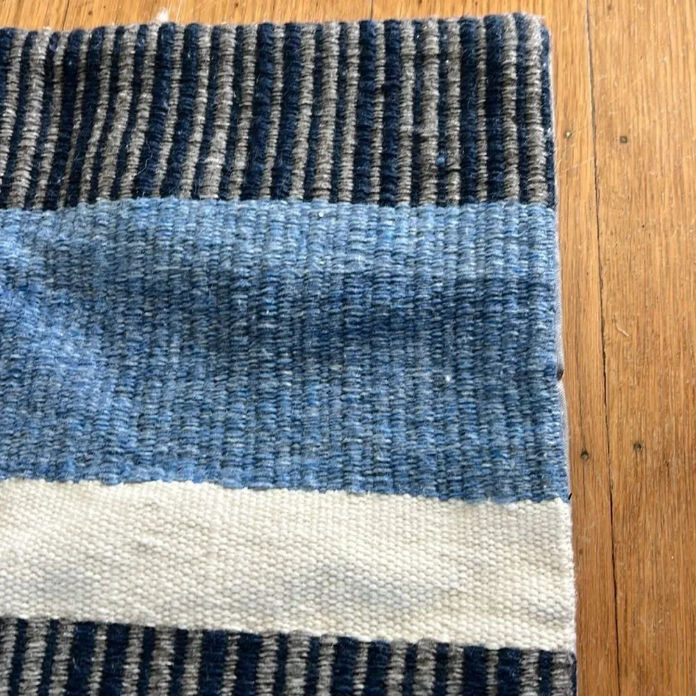 Pottery Barn BLUE STRIPES Wool Cotton Pillow Cover NWOT